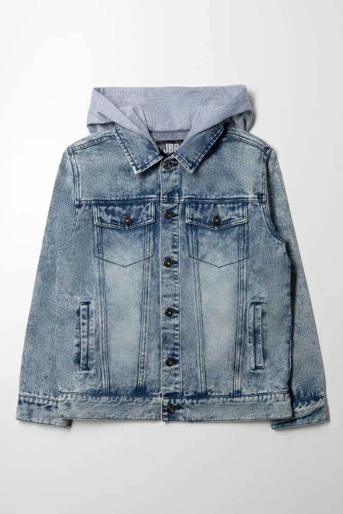 Hooded Denim Jacket Light Blue