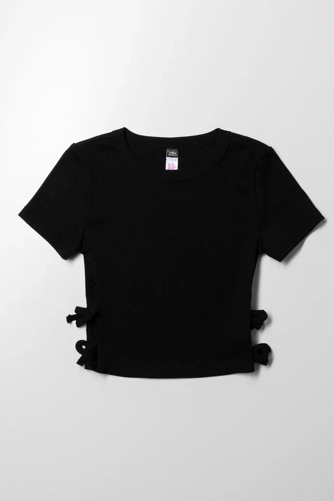 Rib Top With Cut Out Detail Black