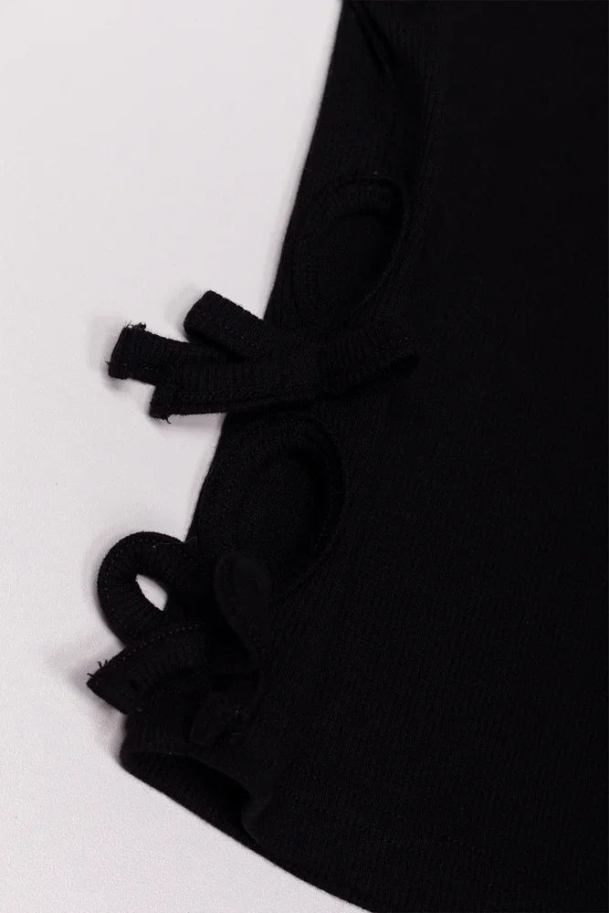 Rib Top With Cut Out Detail Black