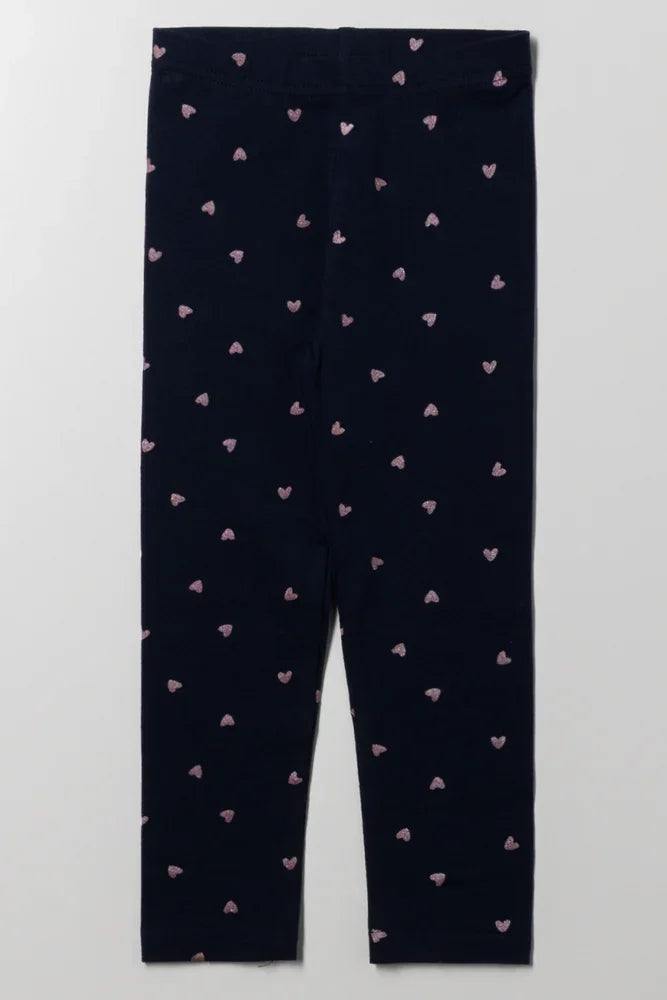 Glitter Heart Leggings Navy