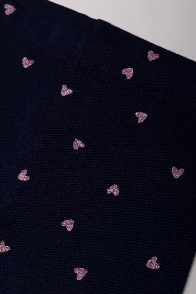 Glitter Heart Leggings Navy