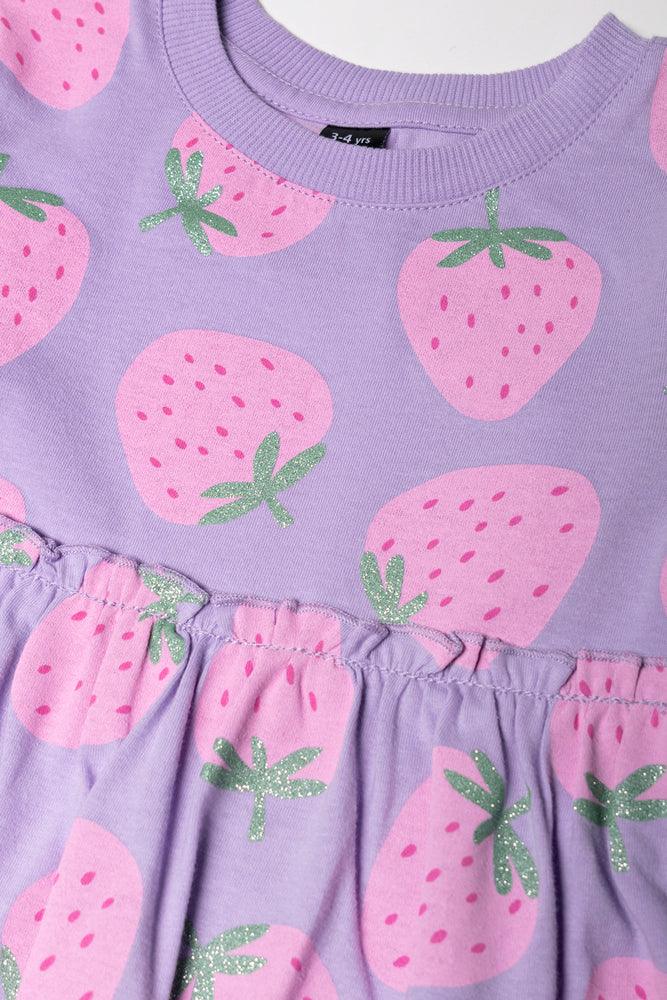 Strawberry Short Sleeve Dress Purple
