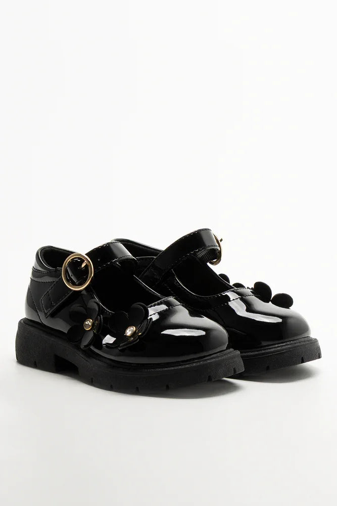 Bow Trim Chunky Shoes Black