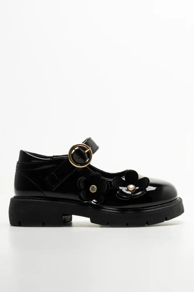 Bow Trim Chunky Shoes Black