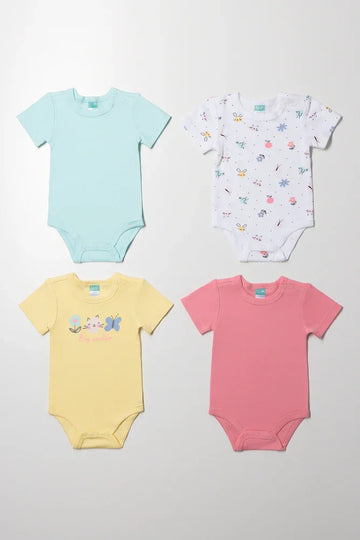 4 Pack Short Sleeve Bodyvest Pink, Yellow Blue And White