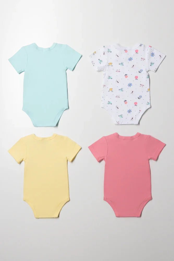 4 Pack Short Sleeve Bodyvest Pink, Yellow Blue And White (2)