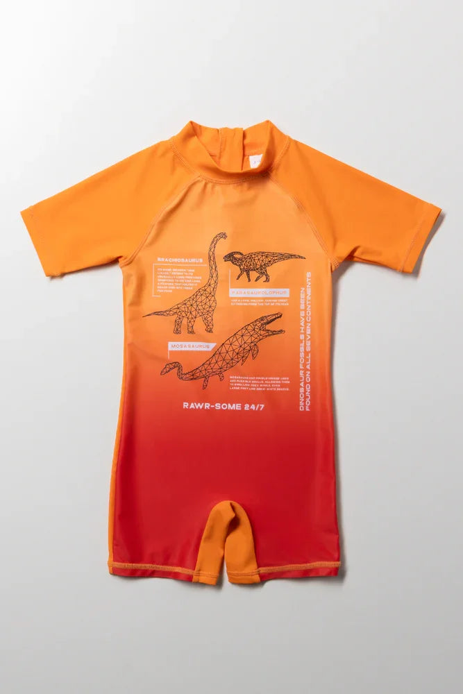 Ombre Dinosaur Swimsuit Orange