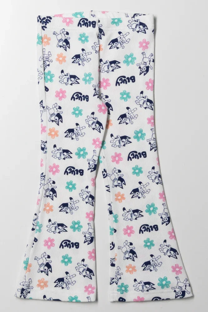 Bluey Rib Flare Leggings White