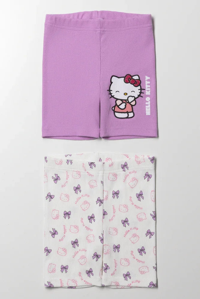 Hello Kitty 2 Pack Rib Cycling Shorts Purple And White