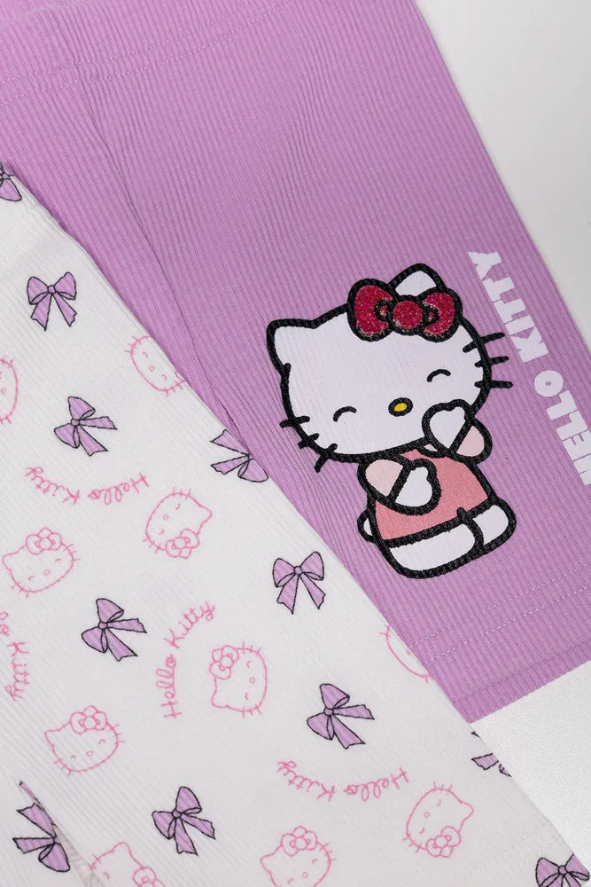 Hello Kitty 2 Pack Rib Cycling Shorts Purple And White