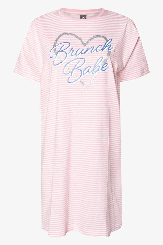 Brunch Babe Stripe Sleepshirt Pink