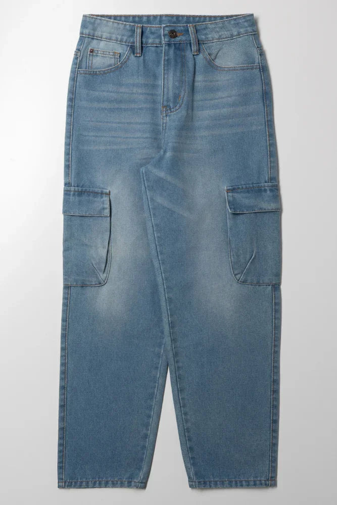 Baggy Cargo Denim Jeans Blue
