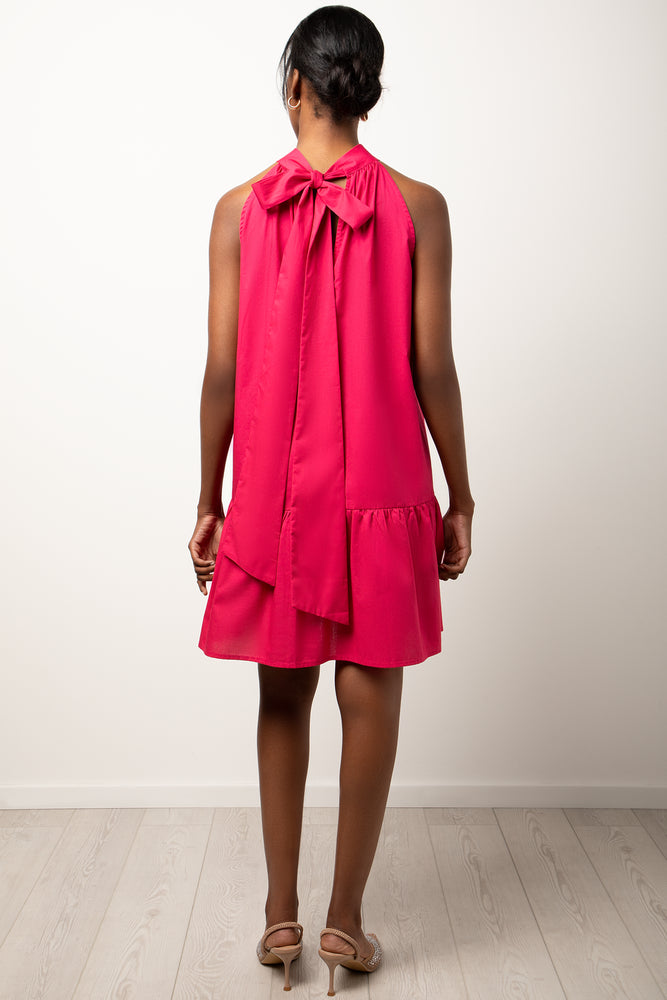 Halter Neck Tiered Dress Pink (2)