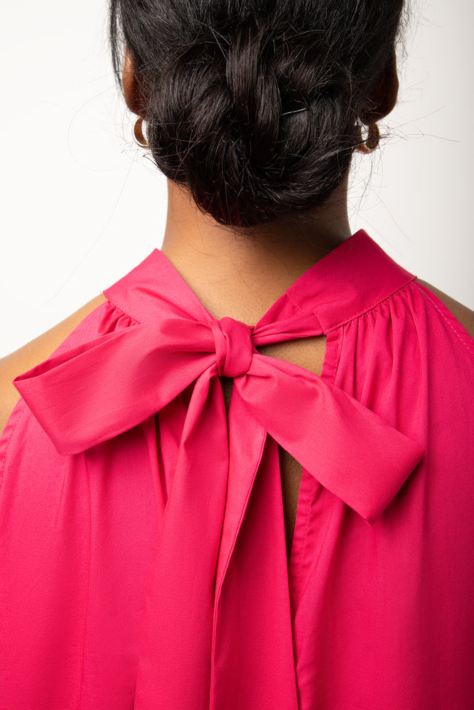 Halter Neck Tiered Dress Pink (3)