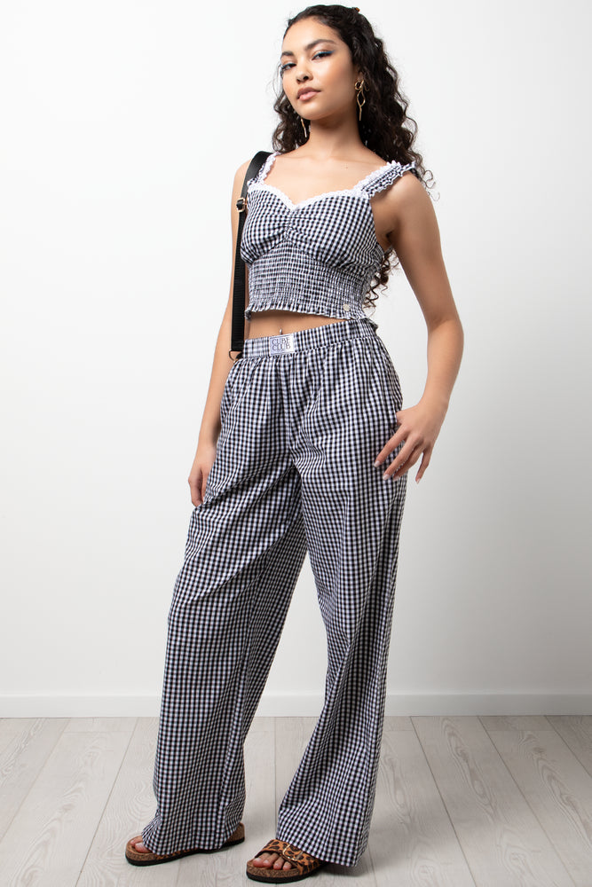 Gingham Strappy Top Black & White