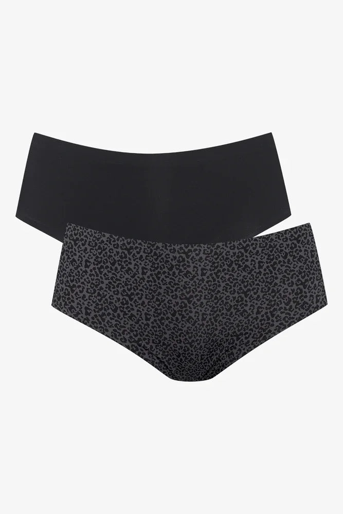 2 Pack Leopard Print Bonded Boyleg Black