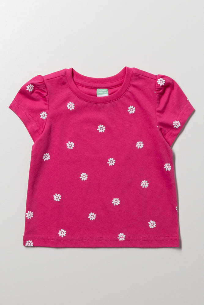 Flower Puff Sleeve T-Shirt Pink
