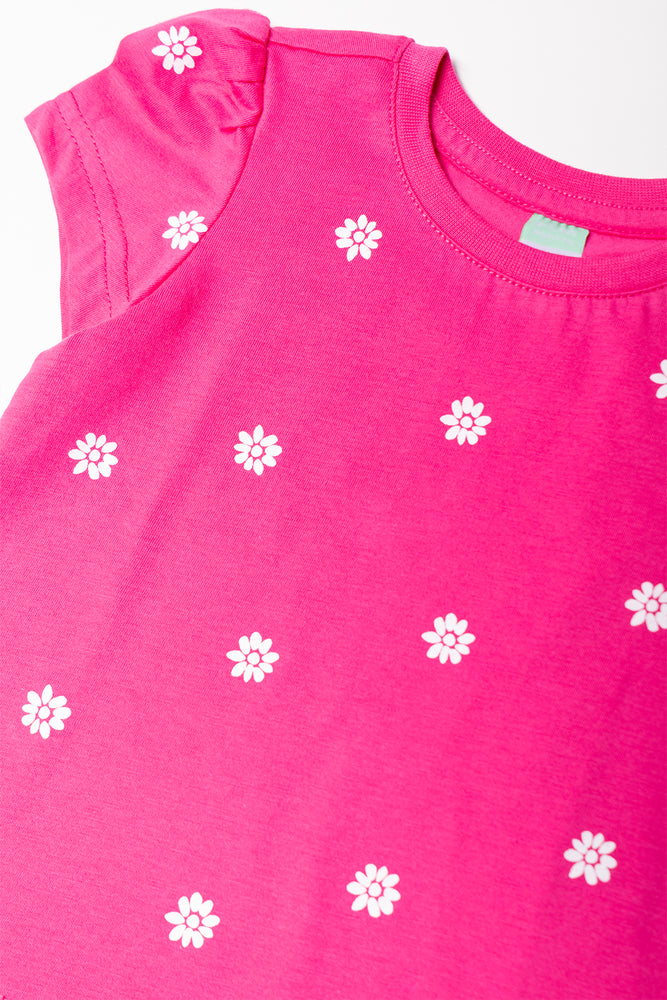 Flower Puff Sleeve T-Shirt Pink