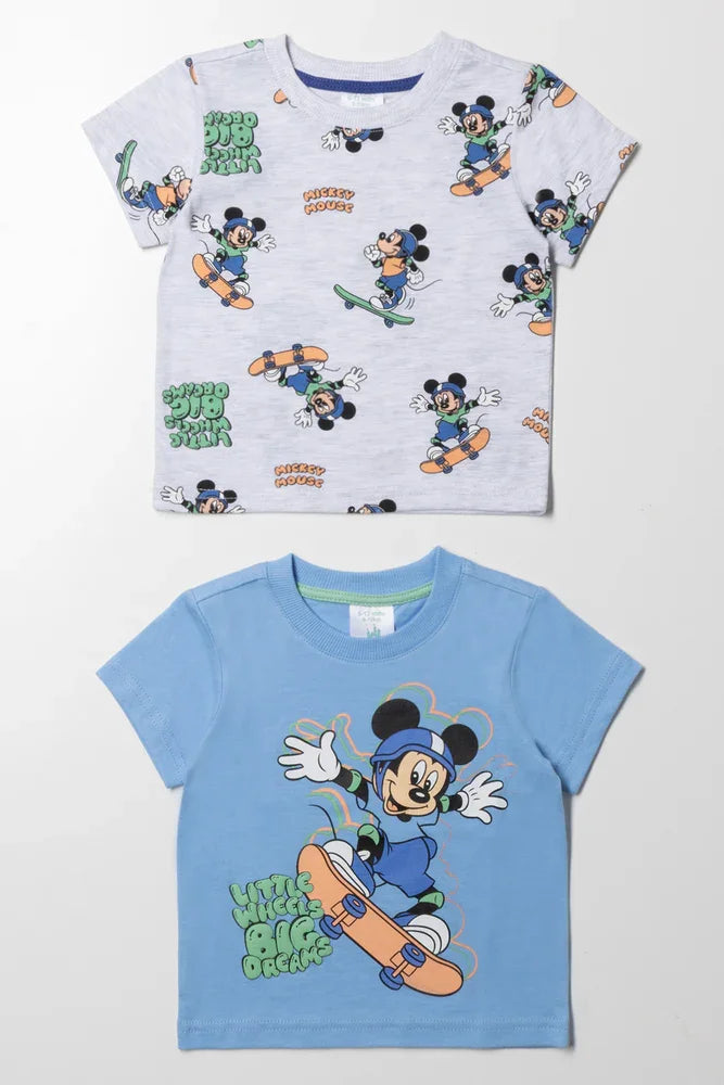 Mickey Mouse 2 Pack T-Shirts Grey And Blue