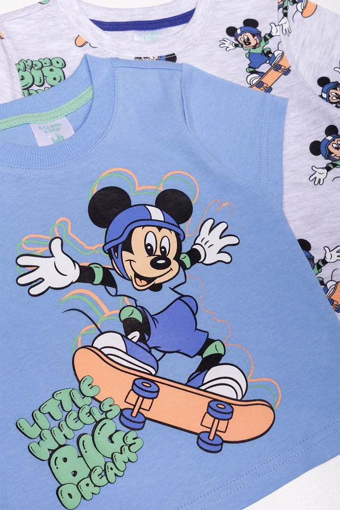 Mickey Mouse 2 Pack T-Shirts Grey And Blue