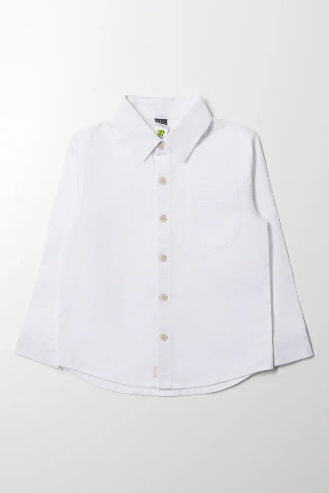 Long Sleeve Linen Blend Shirt White