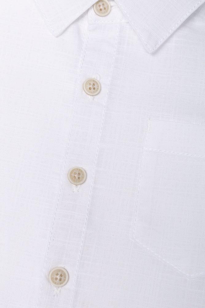 Long Sleeve Linen Blend Shirt White