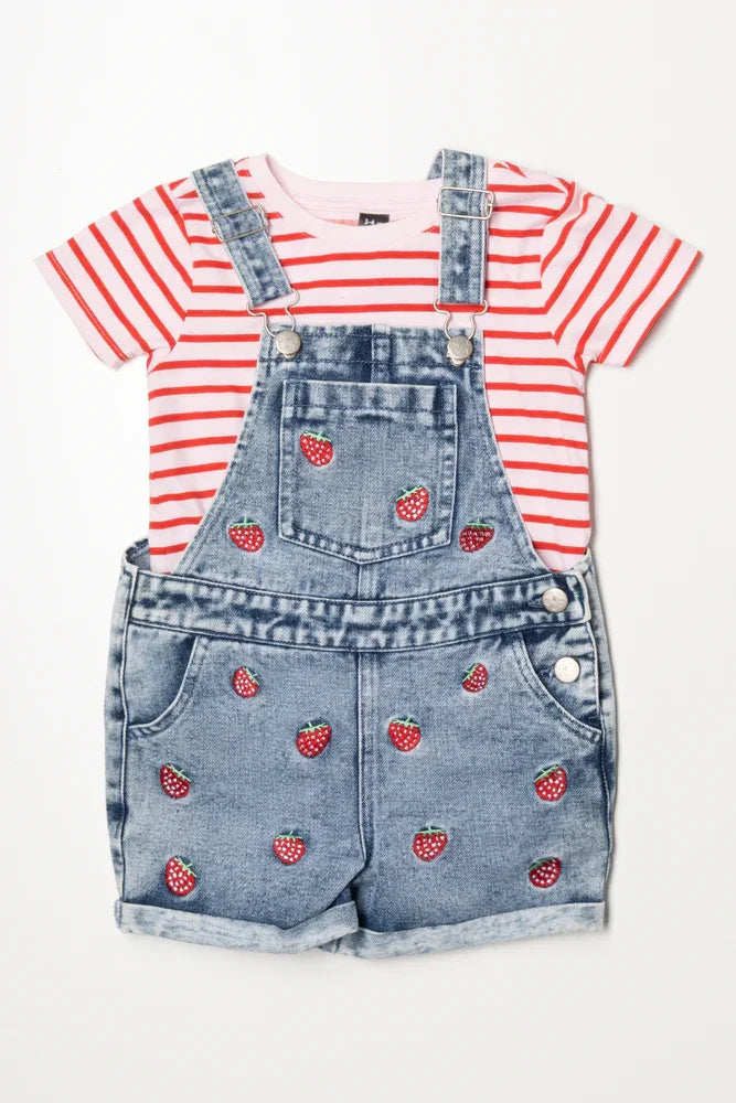 Strawberry Dungaree Set Blue
