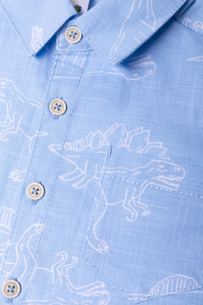 Short Sleeve Linen Blend Shirt Blue