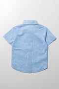 Short Sleeve Linen Blend Shirt Blue (3)