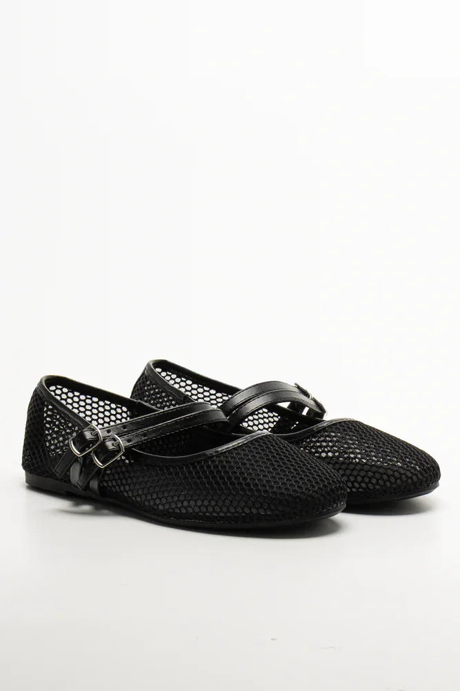 Mesh Mary-Jane Pump Black