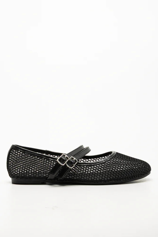 Mesh Mary-Jane Pump Black