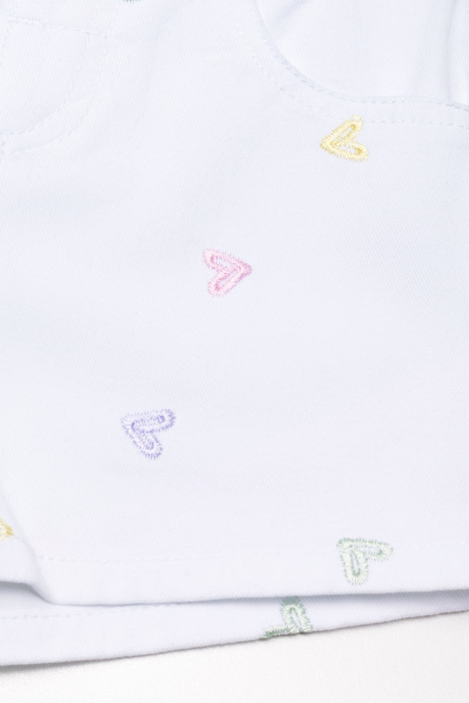 Embroidered Denim Short White