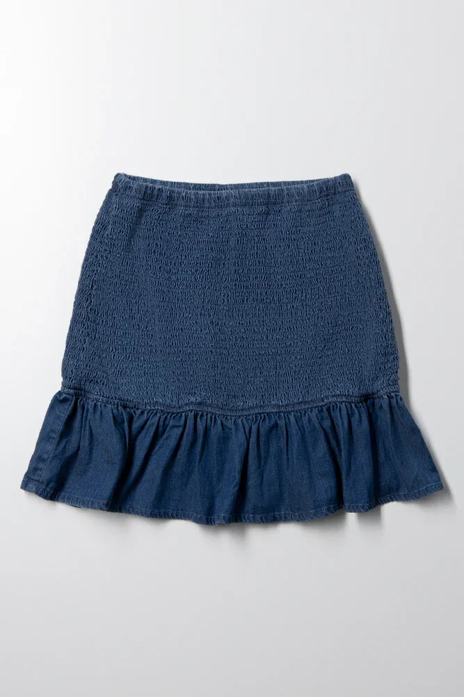 Denim Skirt With Frill Blue