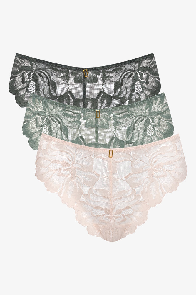 3 Pack Lace Thongs Green