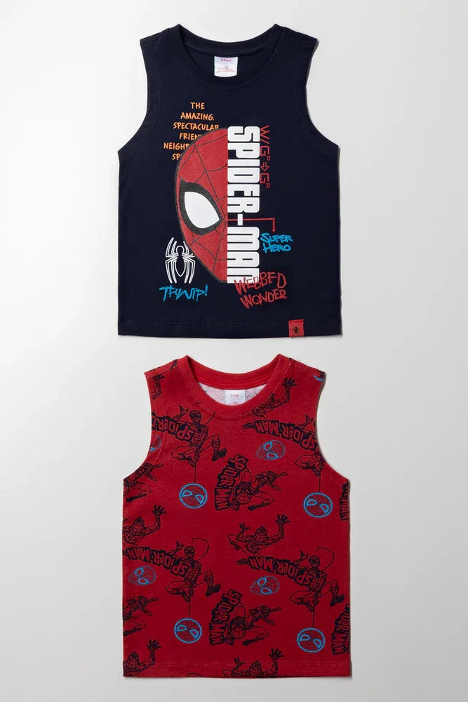 Spider-Man 2 Pack Sleeveless Vests Navy And Red