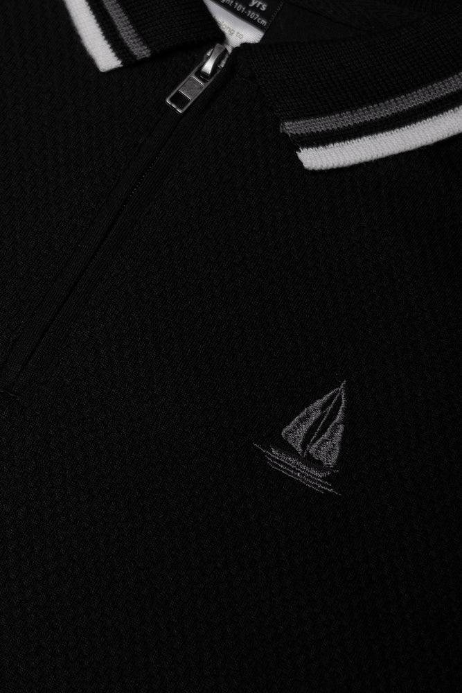 Textured Short Sleeve Golfer Black