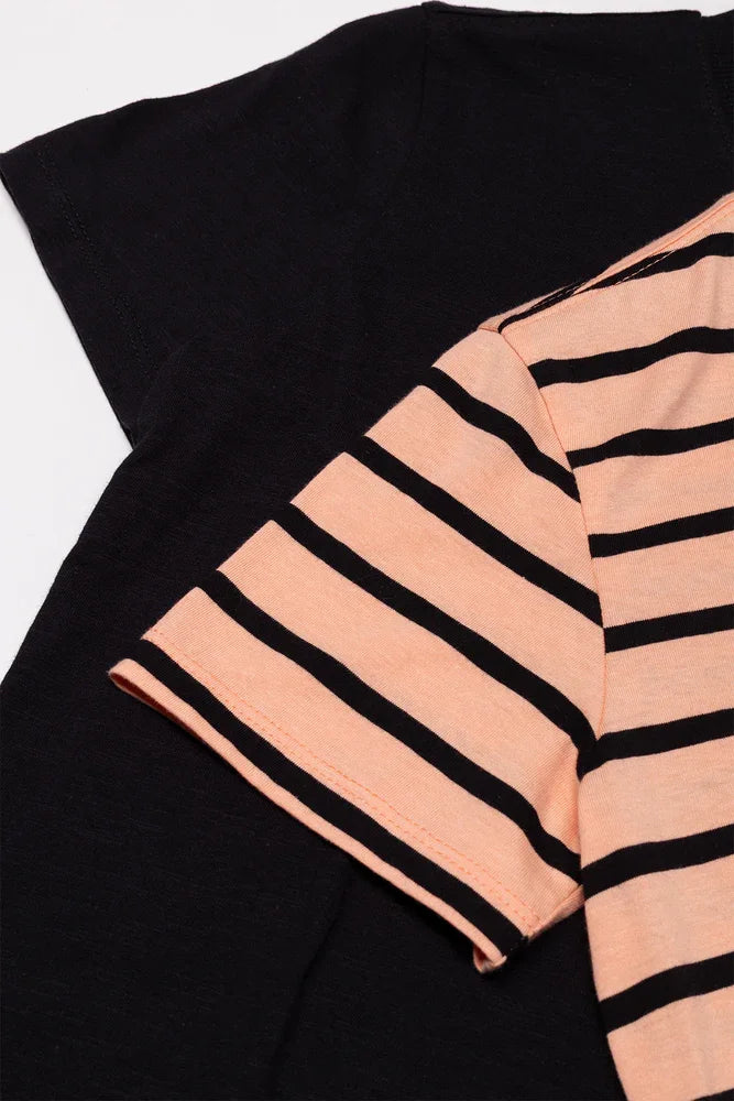 2 Pack Stripe Short Sleeve T-Shirts Black And Orange