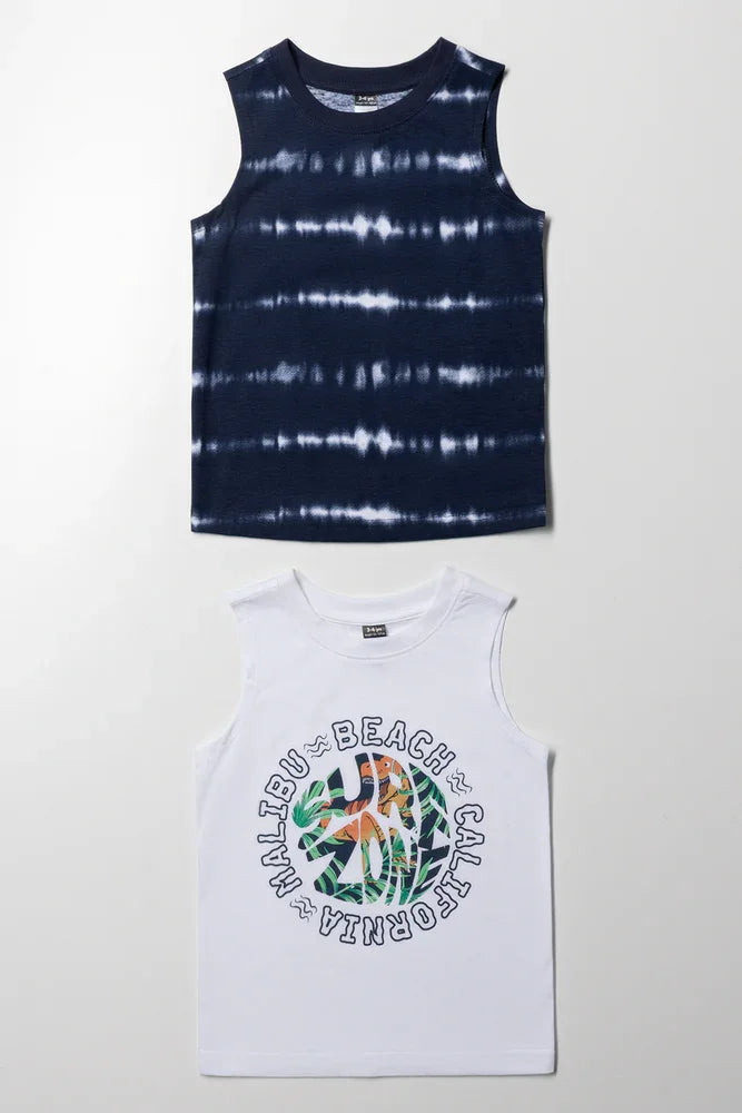 2 Pack Tie Dye Vest Navy And White