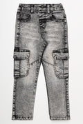 Cargo Slim Leg Denim Jeans Dark Grey