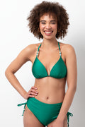 Side Ruched Beaded High Leg Bikini Bottom Green
