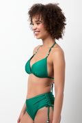 Side Ruched Beaded High Leg Bikini Bottom Green (1)