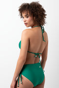 Side Ruched Beaded High Leg Bikini Bottom Green (2)