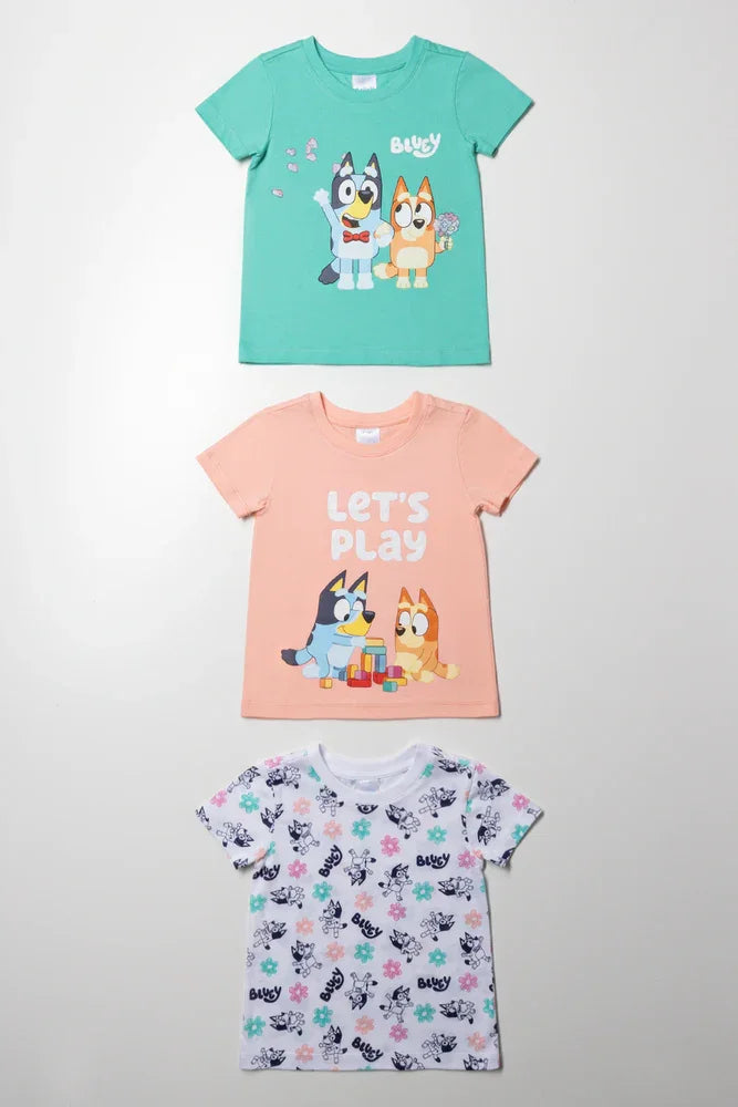 Bluey 3 Pack T-Shirts Blue, Peach And White