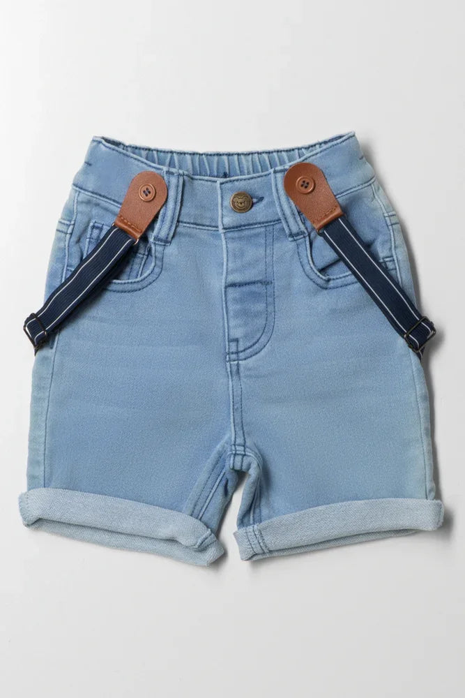 Denim Shorts With Brace Light Blue