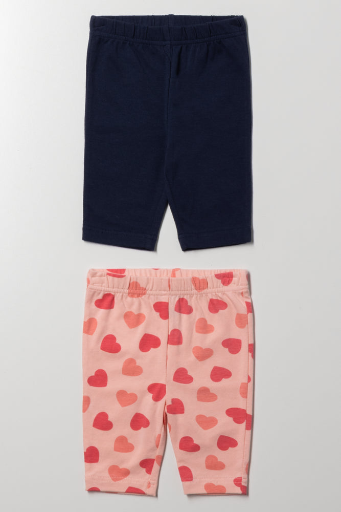 2 Pack Heart Cropped Leggings Navy And Orange