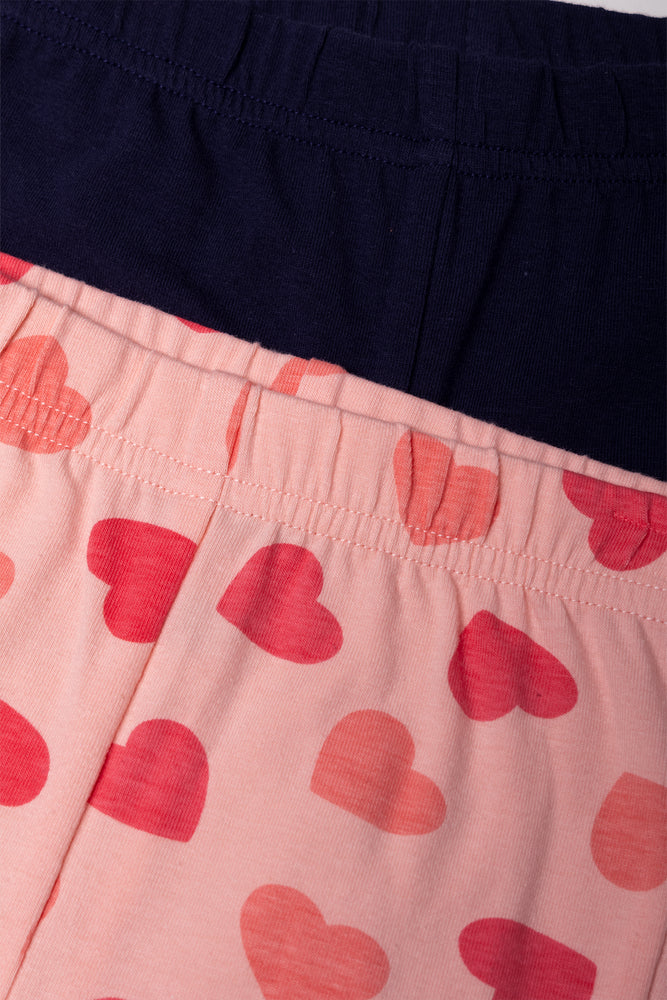 2 Pack Heart Cropped Leggings Navy And Orange