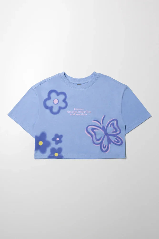 Butterfly Flower T-Shirt Blue