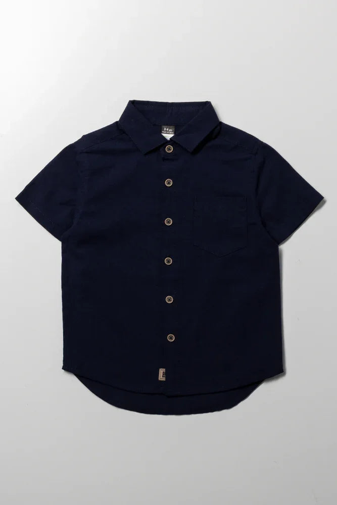 Linen Blend Short Sleeve Shirt Navy
