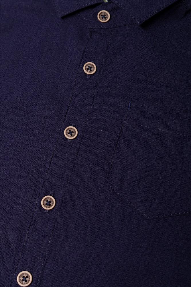 Linen Blend Short Sleeve Shirt Navy