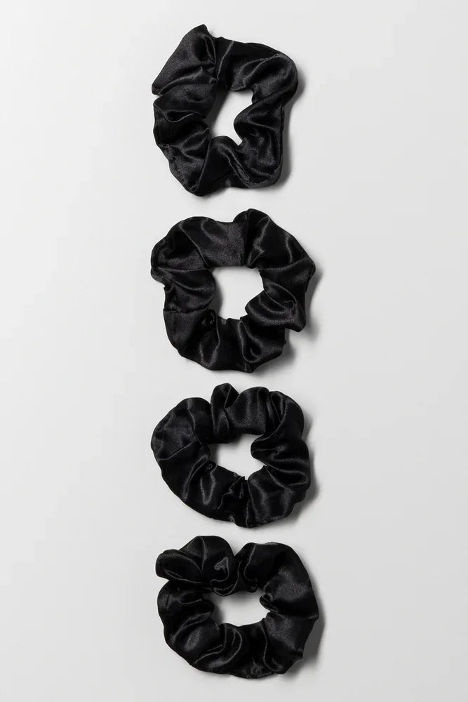 4 Pack Silky Scrunchies Black